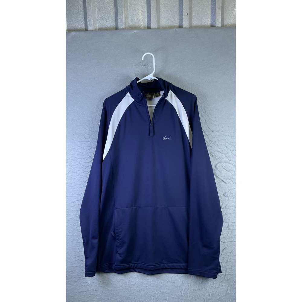 Greg Norman Quarter Zip Pullover Mens Large Blue Excellent Golf Shark Tasso Elba